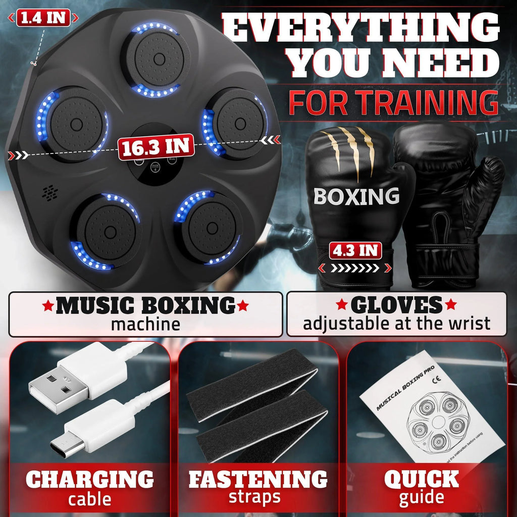 LED Music Boxing Machine – Bluetooth-Enabled Punching Pad with 9 Modes, Shock-Absorbing Pads & Gloves | Home Training Equipment
