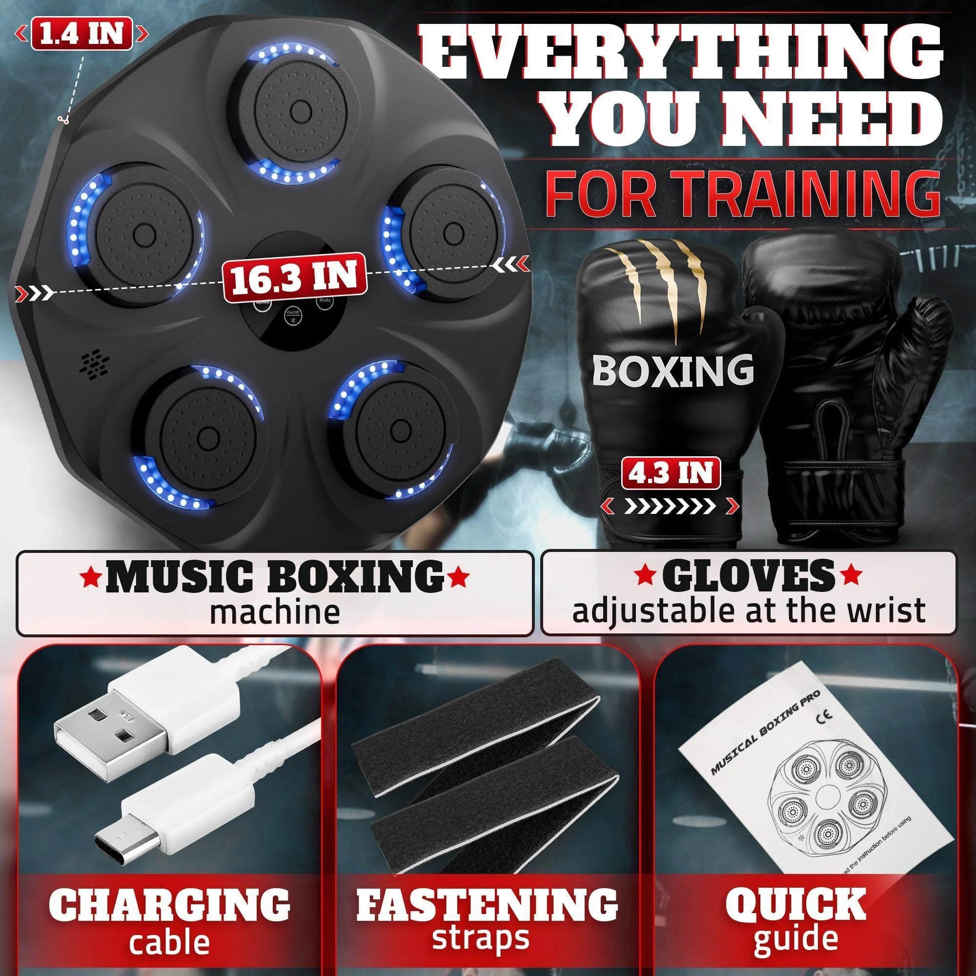 LED Music Boxing Machine – Bluetooth-Enabled Punching Pad with 9 Modes, Shock-Absorbing Pads & Gloves | Home Training Equipment
