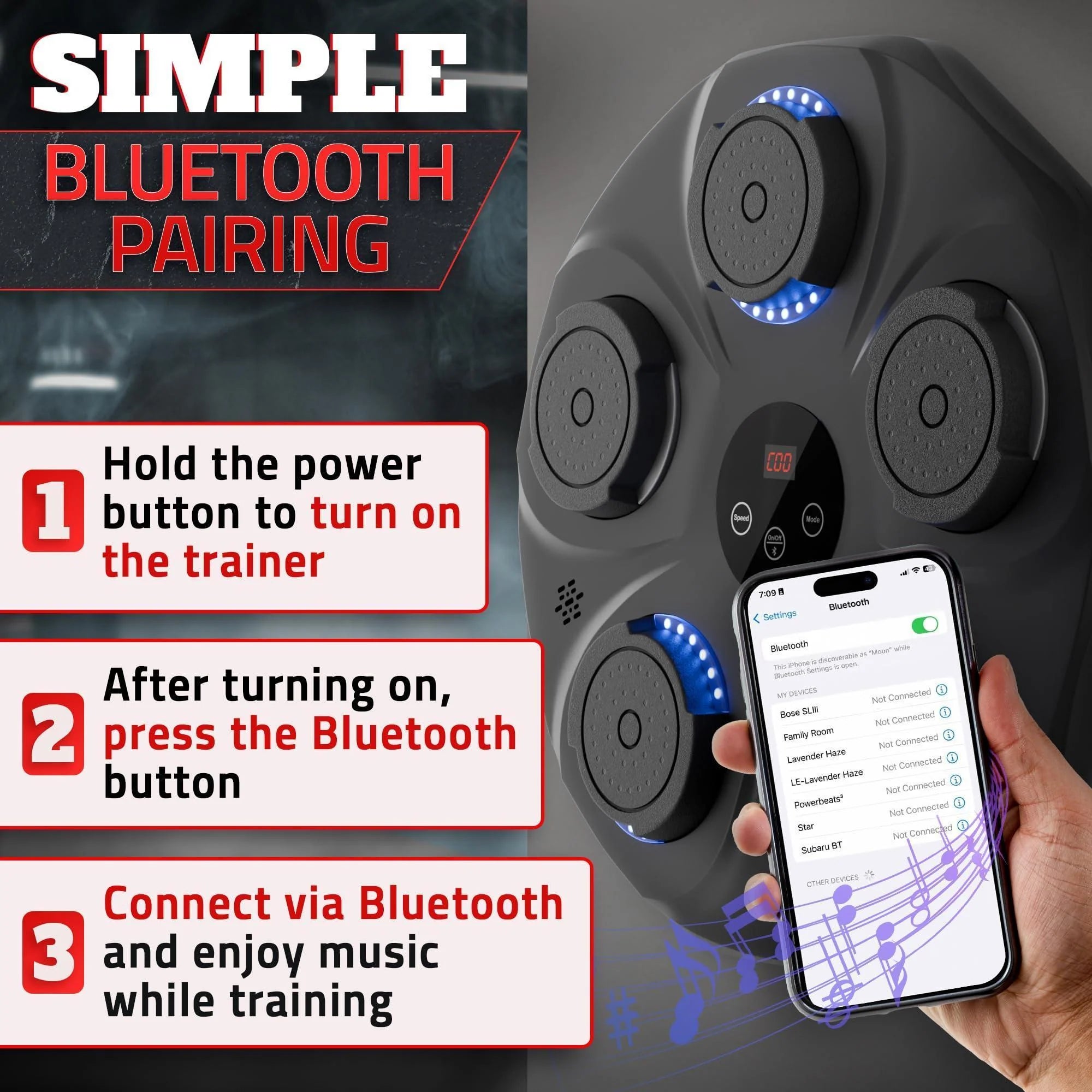 LED Music Boxing Machine – Bluetooth-Enabled Punching Pad with 9 Modes, Shock-Absorbing Pads & Gloves | Home Training Equipment