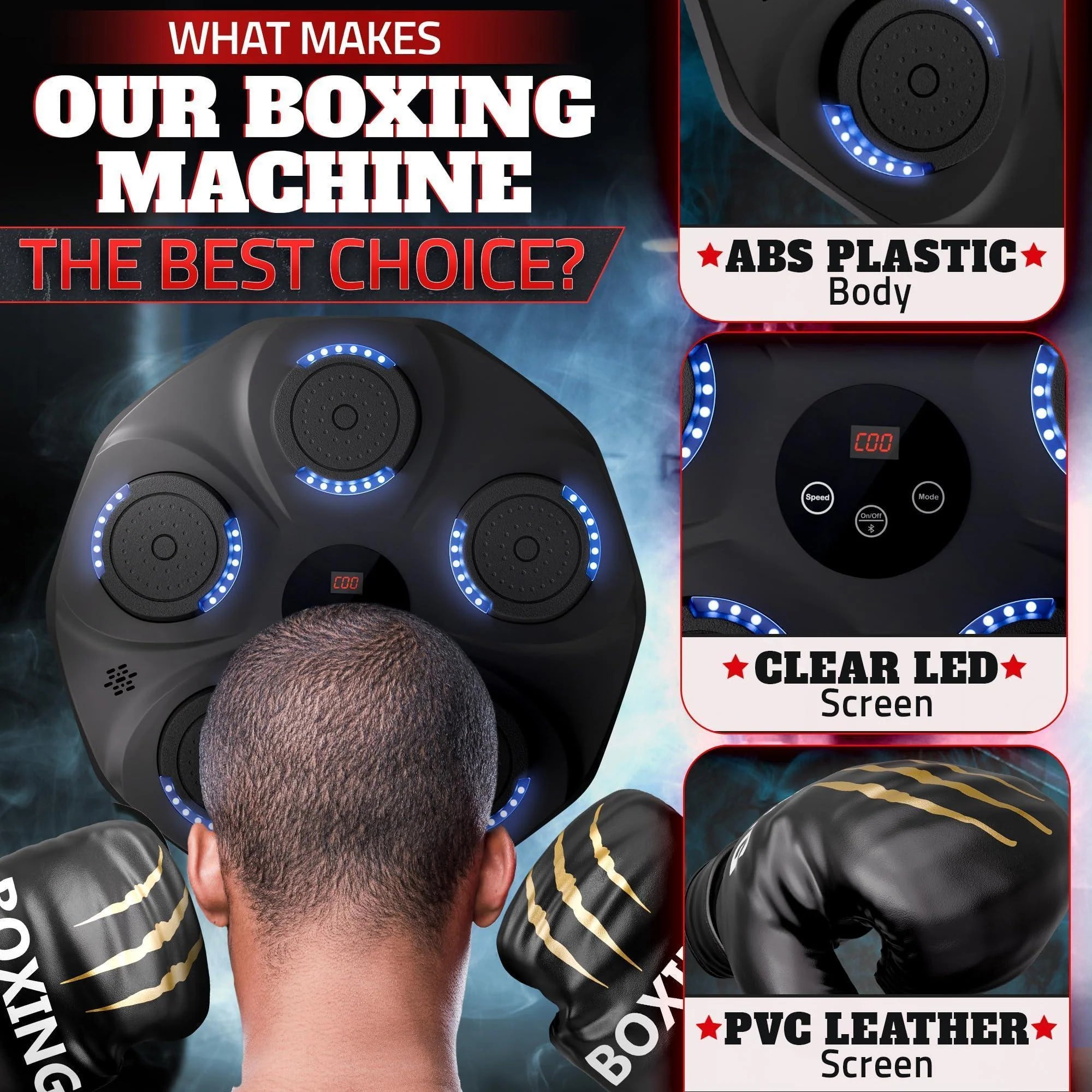 LED Music Boxing Machine – Bluetooth-Enabled Punching Pad with 9 Modes, Shock-Absorbing Pads & Gloves | Home Training Equipment