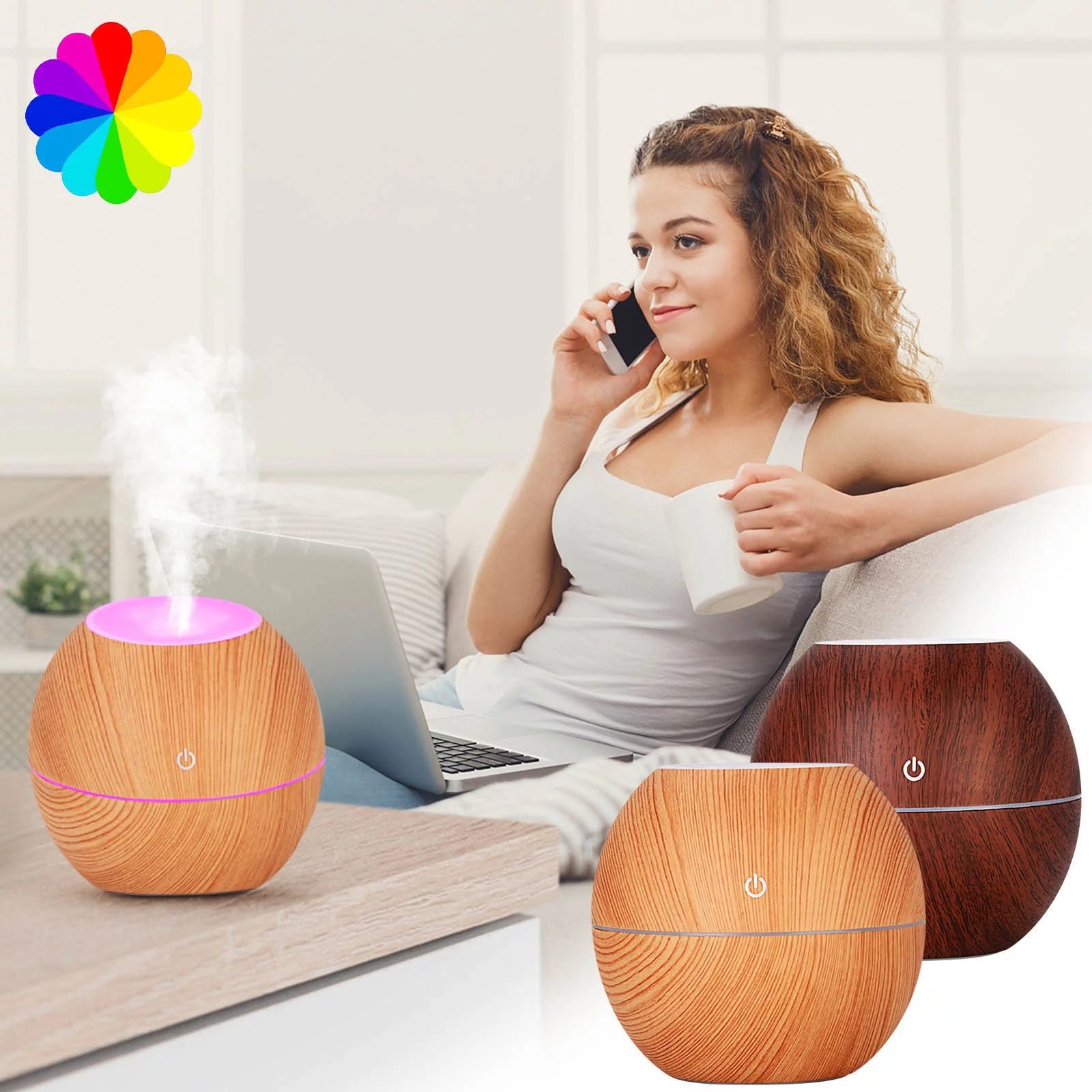 Aromatherapy Essential Oil Diffuser – Ultrasonic Mist Humidifier with Auto-Off & LED Colors for Home or Office