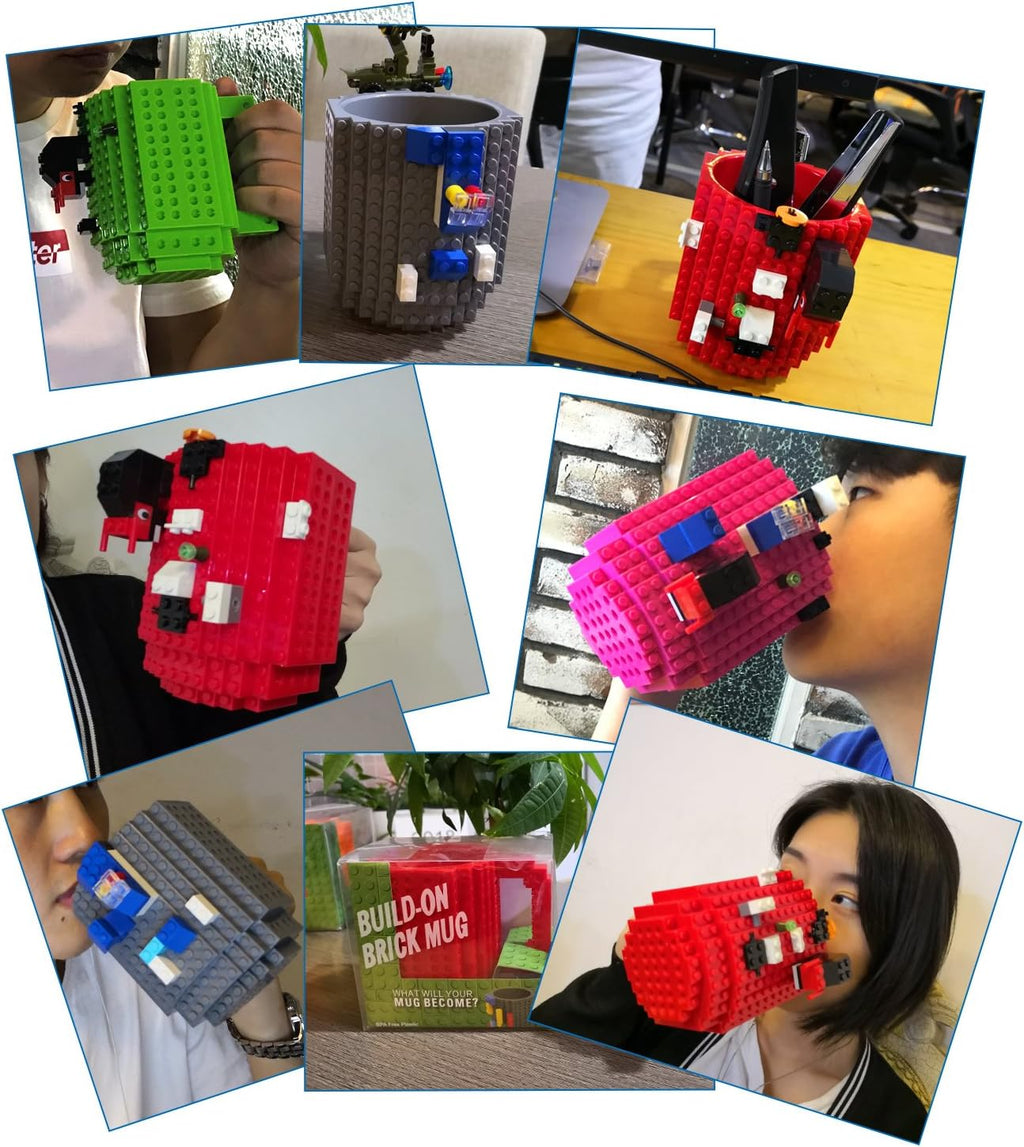 Building Block Coffee Mug – Funny Novelty Cup with Lid & Straw, Creative Toy Mug Gift for Adults & Kids (Red)