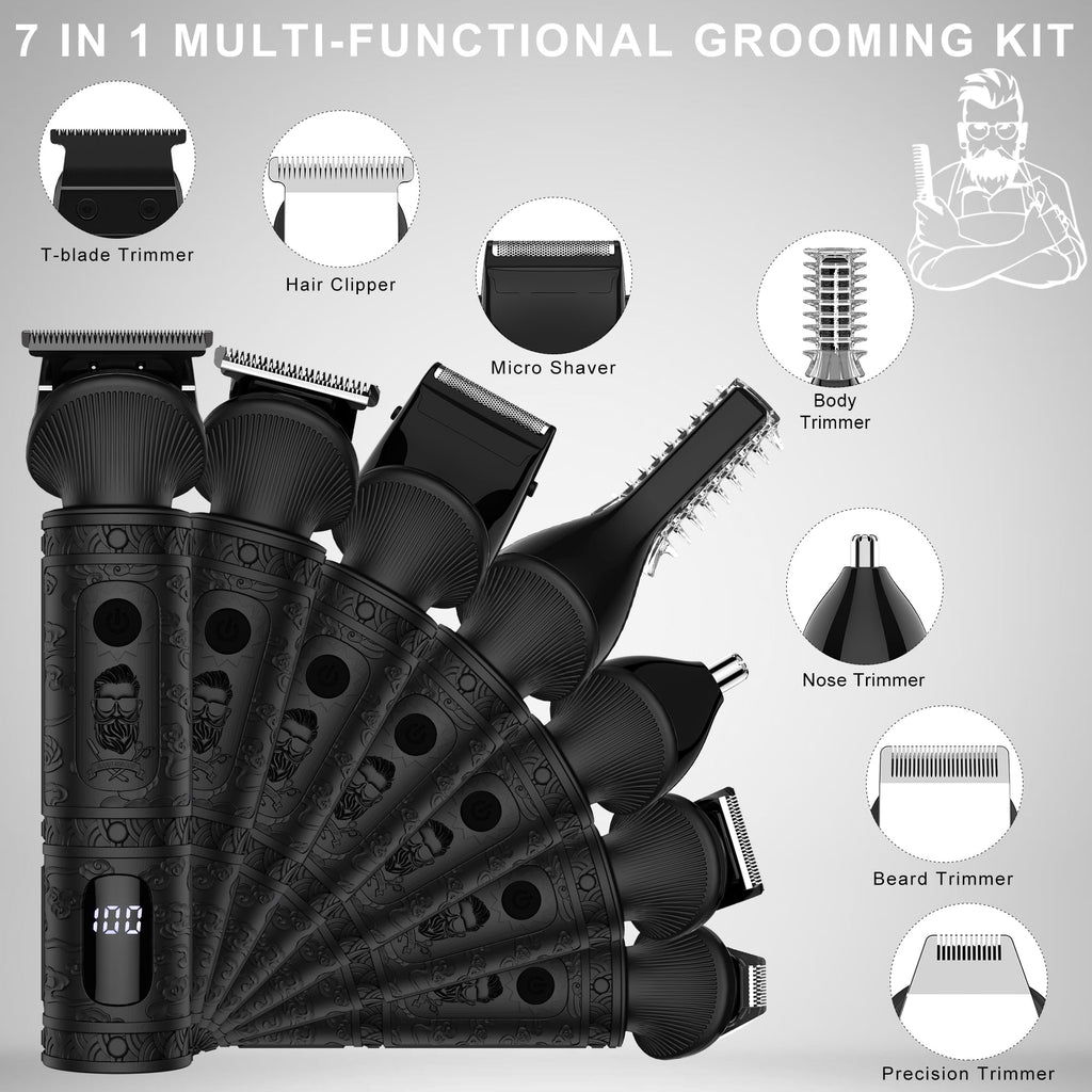 Men’s Professional Grooming Kit – 7-in-1 Cordless Beard Trimmer, Hair Clipper & Electric Shaver